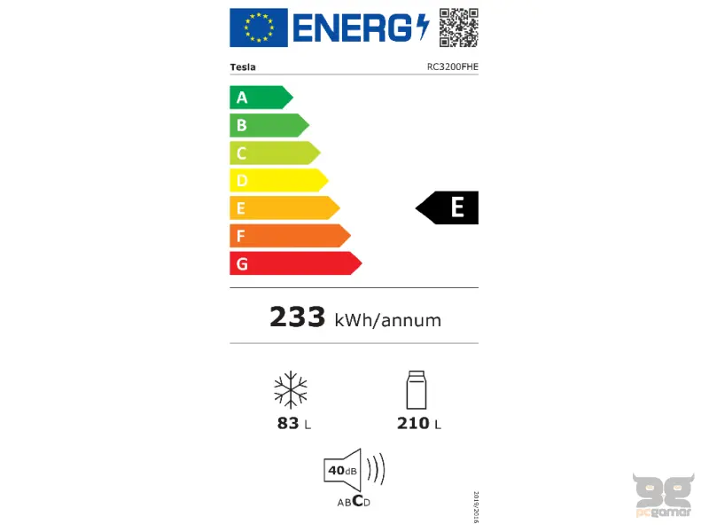 Tesla RC3200FHE kombinovani frižider, Total No frost, Neto (210+75l), A+, 599 x 1858 x 598, bijeli