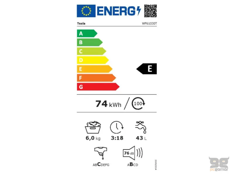 Tesla WF61030T veš mašina, kapacitet: 6kg, 1000 ob/min, LED displej, 8 programa, dubina 47 cm