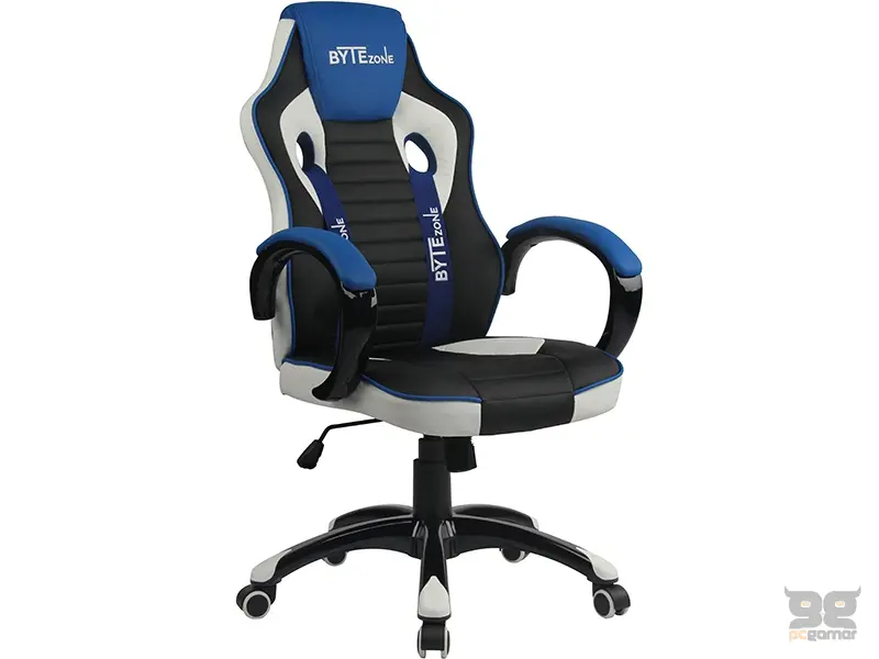 Bytezone Gaming stolica Racer PRO, materijal poliamidna vlakna i PU Leather,  multifunkcijski mehanizam za ugodno sjedenje, čvrsta baza za stabilnost, black-grey-blue, maksimalno opterećenje 130kg
