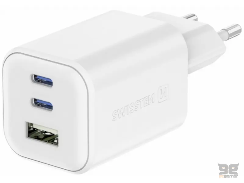 Swissten Travel Charger GaN 2x USB-C 65W PD + 1x USB-A 18W QC White