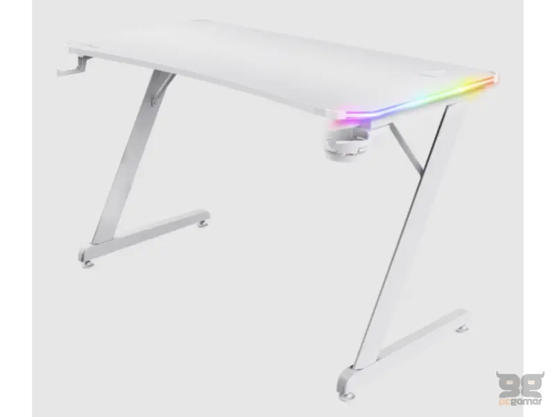 TRUST GXT709W Luminus RGB Gaming Desk White - Cup holder, W: 1200 mm, H: 740 mm, D: 600 mm