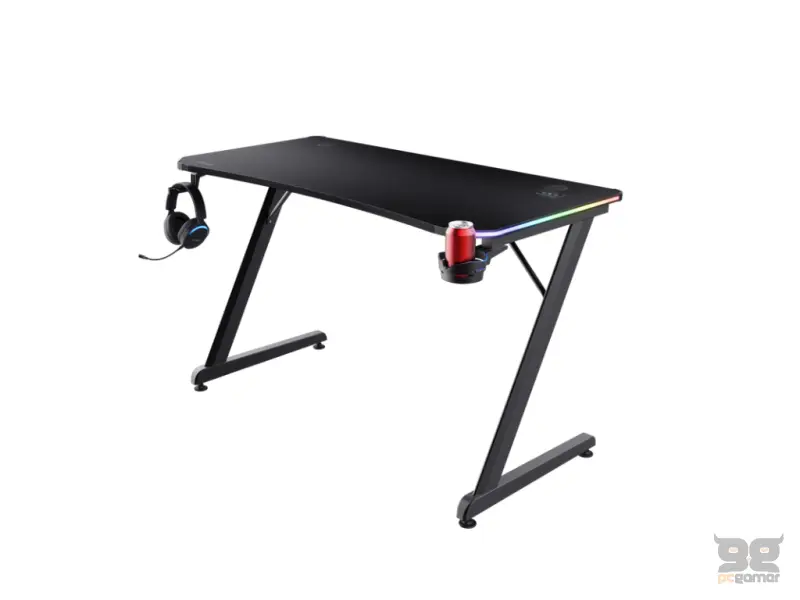 TRUST GXT709 Luminus RGB Gaming Desk Black - Cup holder, W: 1200 mm, H: 740 mm, D: 600 mm