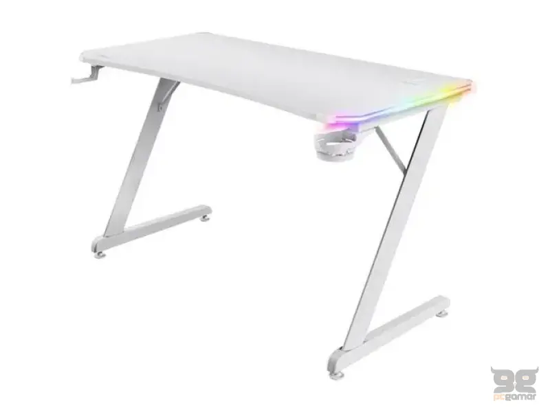 TRUST GXT709W Luminus RGB Gaming Desk White - Cup holder, W: 1200 mm, H: 740 mm, D: 600 mm
