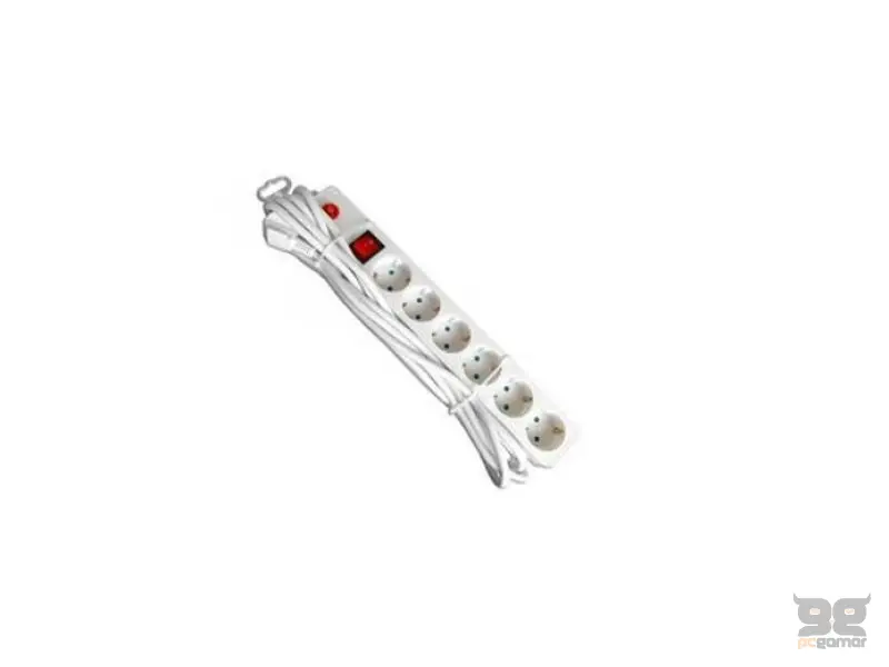 E-GREEN Produžni kabl 6U/1.4M sa Prekidačem i Zaštitom (beli)