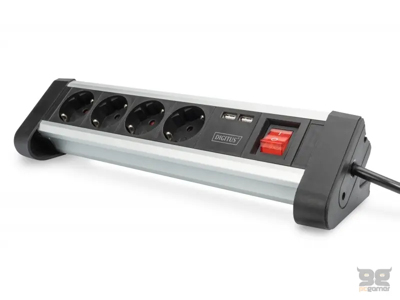 Digitus Produžni kabl sa prekidačem, 4x power socket + 2x USB port, office table mount
