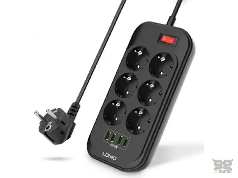 LDNIO SE6403 4xUSB + 6x220 V 17W 3.4A 2 m CRNI