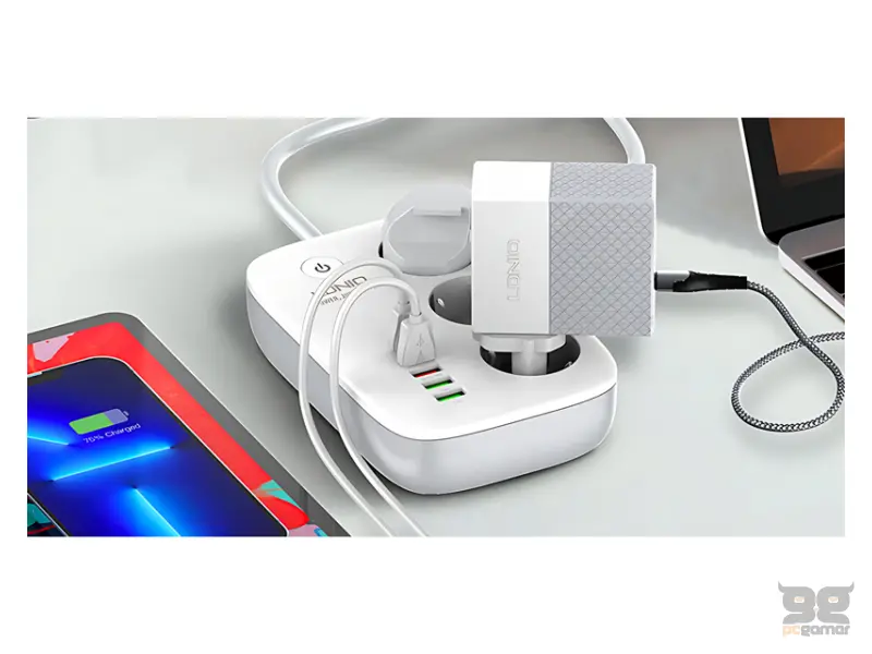 LDNIO SEW3452 Kabl naponski produžni 3 x šuko + 3 x USB + 1 x Tip C 2m beli 