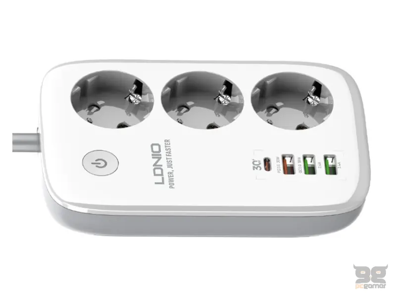 LDNIO SEW3452 Kabl naponski produžni 3 x šuko + 3 x USB + 1 x Tip C 2m beli 