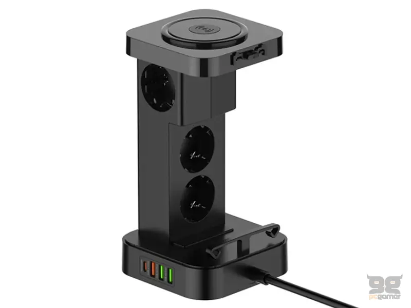 LDNIO SEW4485 Kabl naponski produžni 3 x šuko + 2 x USB + 1 x Tip C + Wireless punjač 15W crni 