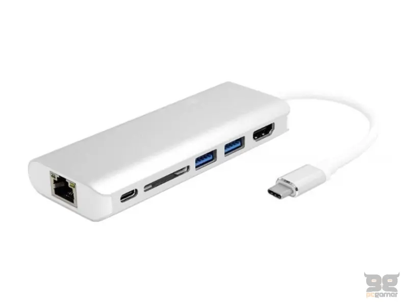 FAST ASIA Adapter-konvertor TIP C na HDMI+ 2xUSB 3.0+ SD+ TIP C+ RJ45 