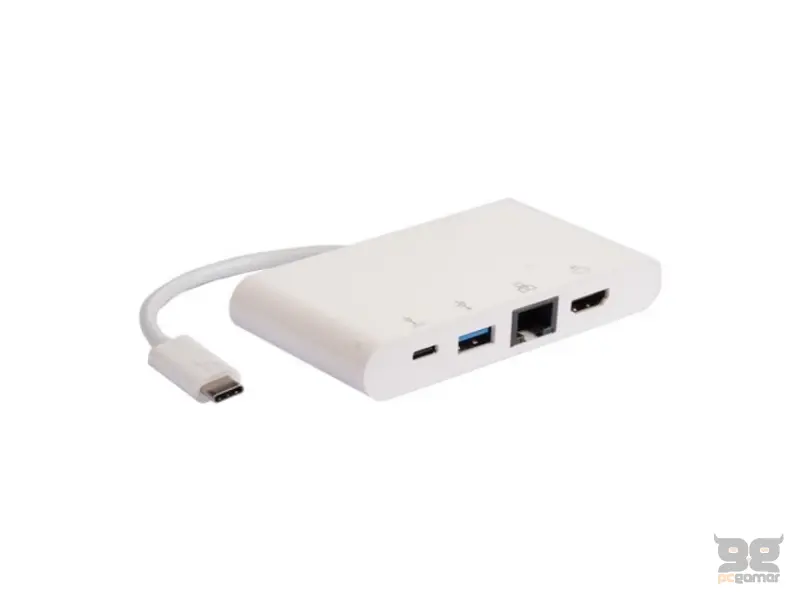 E-GREEN Adapter USB 3.1 tip C (M) - HDMI + USB3.0 + RJ45 + tip C (F) beli 
