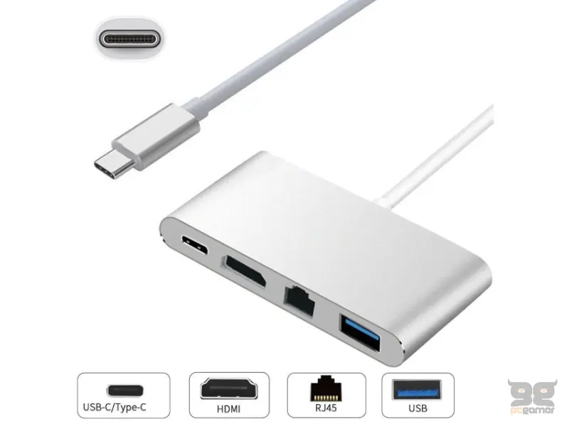 E-GREEN Adapter USB Tip C - HDMI + USB 3.0 + Tip C + RJ45 (F) 