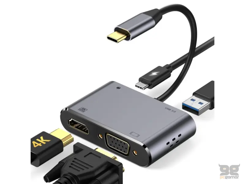 E-GREEN Adapter USB 3.1 Tip C (M) - HDMI+VGA+ 3.0 USB + tip C 