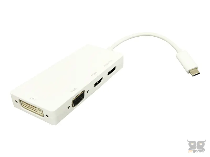 E-GREEN Adapter USB 3.1 tip C (M) - Display Port + HDMI + VGA + DVI (F) beli 