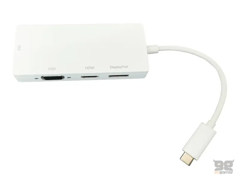 E-GREEN Adapter USB 3.1 tip C (M) - Display Port + HDMI + VGA + DVI (F) beli 