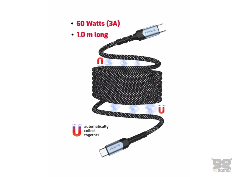 Swissten Data kabl Magnetic Self-Winding USB-C To USB-C - 1m