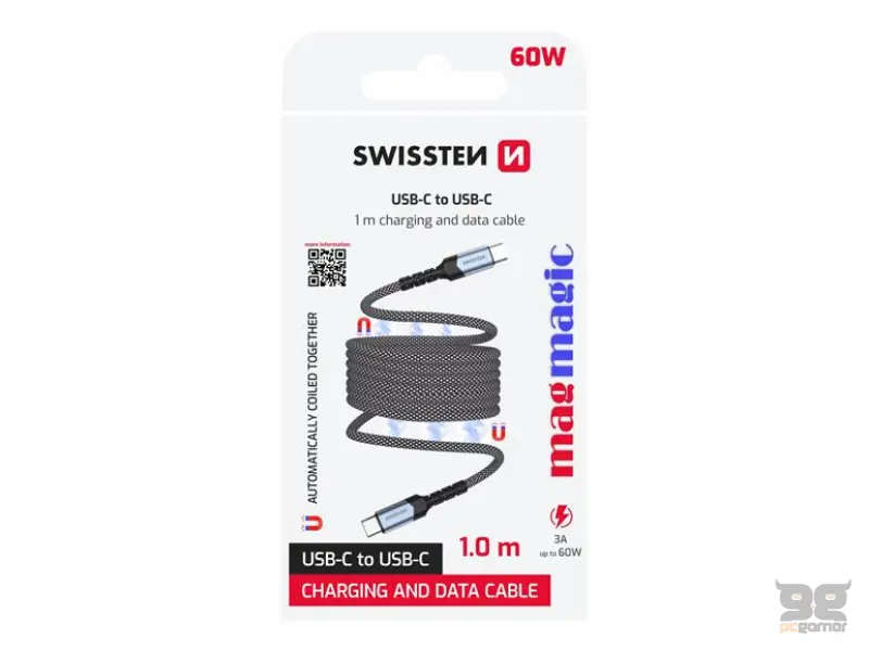 Swissten Data kabl Magnetic Self-Winding USB-C To USB-C - 1m