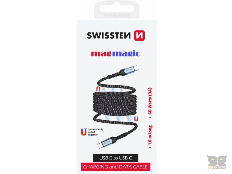 Swissten Data kabl Magnetic Self-Winding USB-C To USB-C - 1m