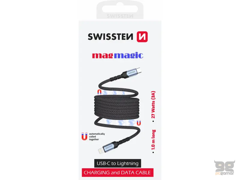 Swissten Data kabl Magnetic Self-Winding USB-C/Lightning - 1m