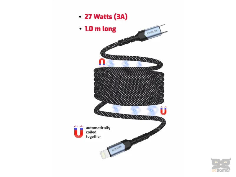 Swissten Data kabl Magnetic Self-Winding USB-C/Lightning - 1m
