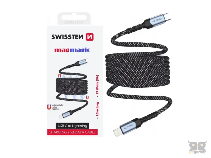 Swissten Data kabl Magnetic Self-Winding USB-C/Lightning - 1m