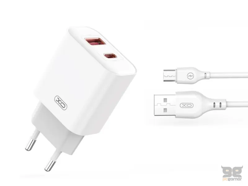 XO wall charger CE12 PD QC3.020W 1x USB 1x USB-C white + USB - microUSB cable