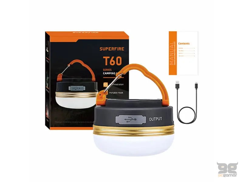 Superfire T60 Full sets:camping light+battery built in+TYPE-C+B