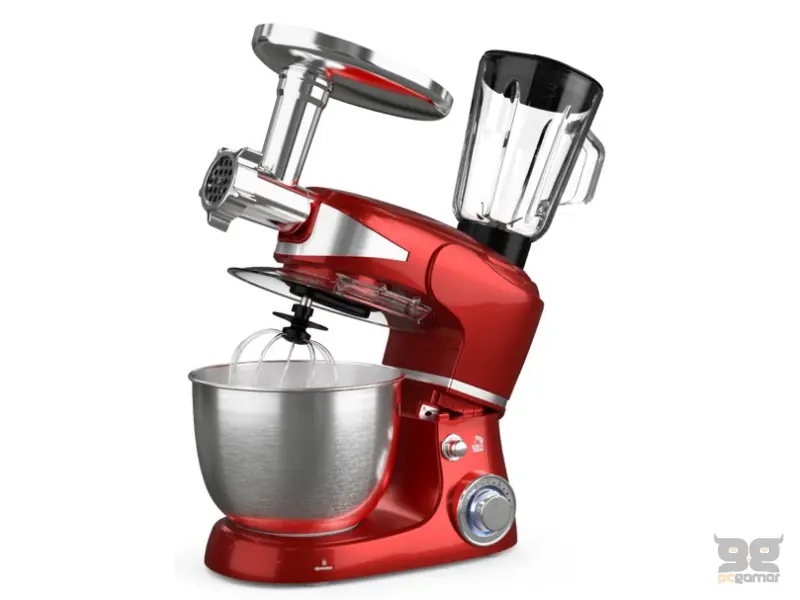 Tesla KR600RA Kuhinjski robot,1000W, 5l, blender 1.5l, mašina za mljevenje mesa, mikser, crvena-inox