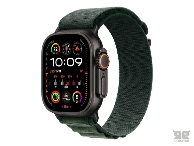 APPLE Watch Ultra2 v2 Cellular 49mm Black Titanium Case with Dark Green Alpine Loop - Medium (mx4r3se/a) 