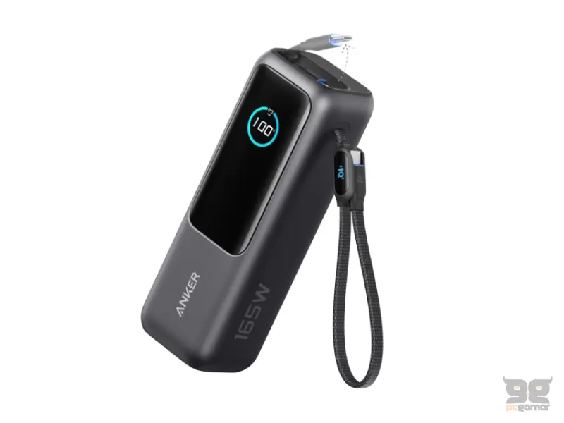 ANKER 25000mAh, 165W, sa ugrađenim USB-C kablom na izvlačenje, Power Bank za laptop crni 