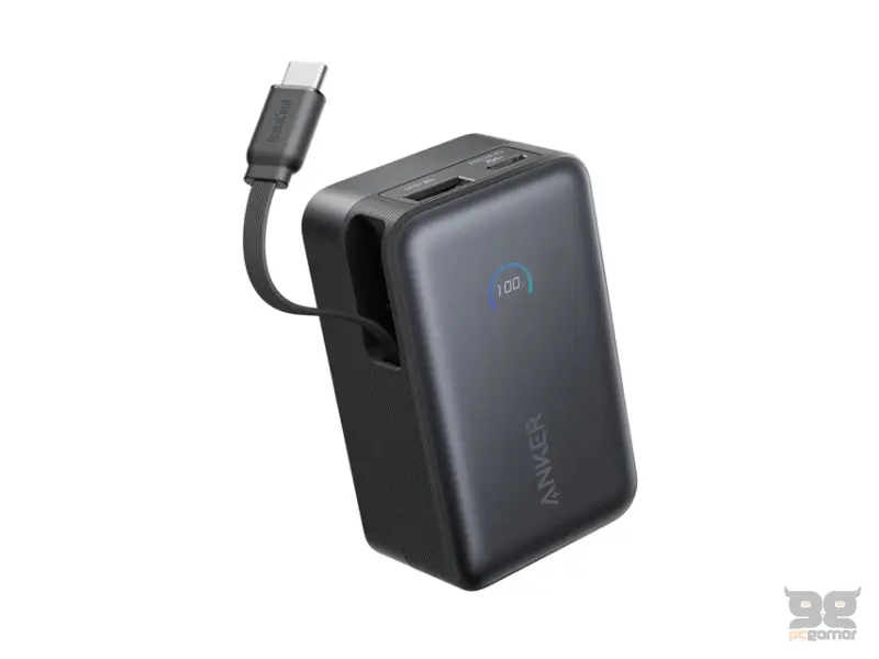 ANKER Nano 10000mAh, 45W, sa ugrađenim USB-C kablom na izvlačenje, Power Bank crni 