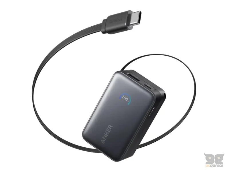 ANKER Nano 10000mAh, 45W, sa ugrađenim USB-C kablom na izvlačenje, Power Bank crni 