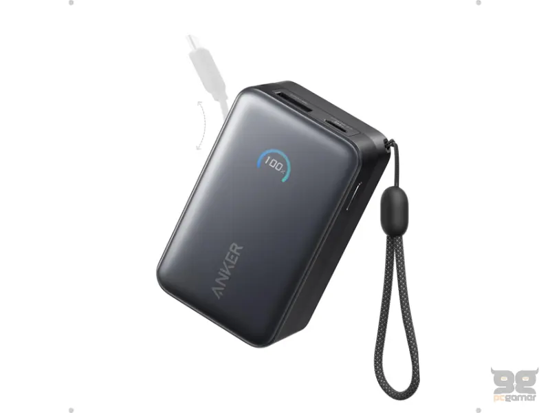 ANKER Nano 10000mAh, 45W, sa ugrađenim USB-C kablom na izvlačenje, Power Bank crni 