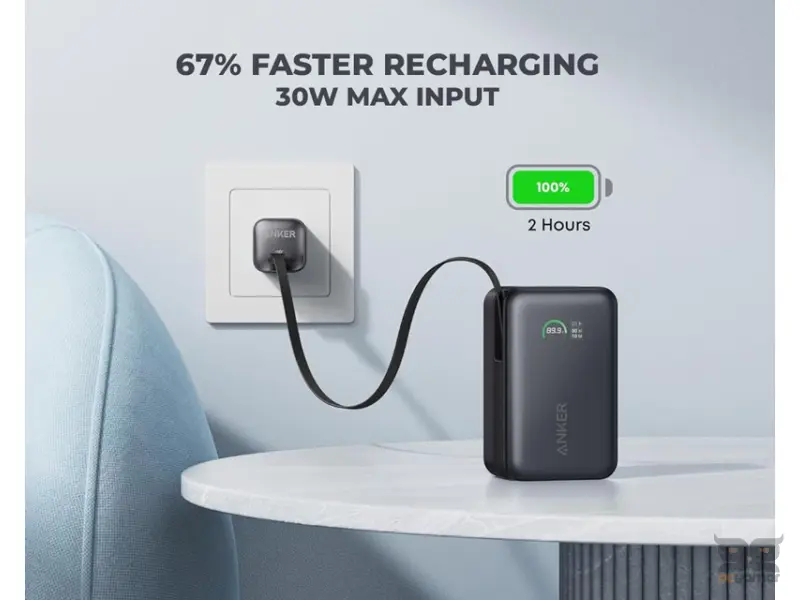ANKER Nano 10000mAh, 45W, sa ugrađenim USB-C kablom na izvlačenje, Power Bank crni 