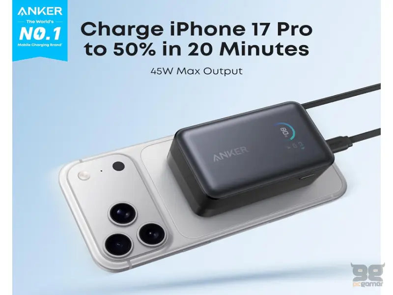 ANKER Nano 10000mAh, 45W, sa ugrađenim USB-C kablom na izvlačenje, Power Bank crni 