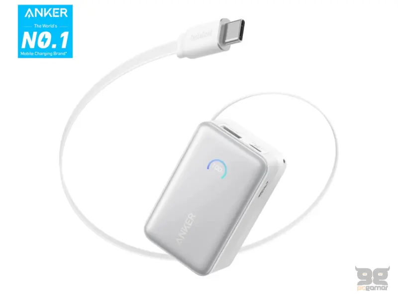 ANKER Nano 10000mAh, 45W, sa ugrađenim USB-C kablom na izvlačenje, Power Bank beli 