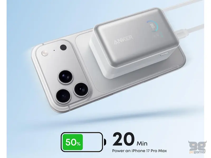 ANKER Nano 10000mAh, 45W, sa ugrađenim USB-C kablom na izvlačenje, Power Bank beli 