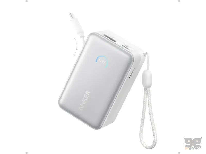 ANKER Nano 10000mAh, 45W, sa ugrađenim USB-C kablom na izvlačenje, Power Bank beli 