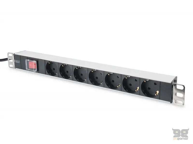 Digitus 1U Aluminum PDU, 19"  rackmountable, 7x safety outlet 16A, 4000W, 250VAC 50/60Hz, switch