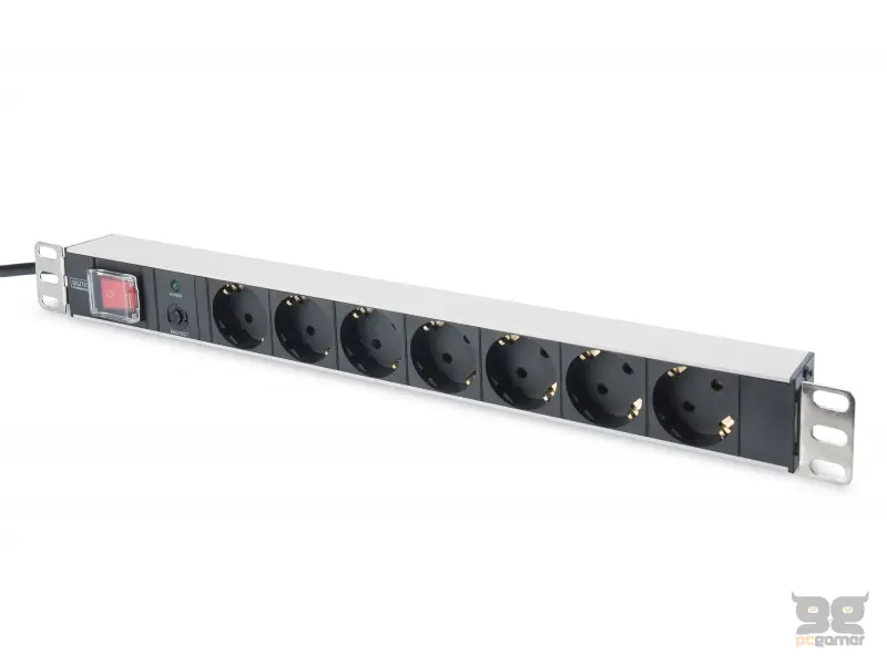 Digitus 1U Aluminum PDU, 19"  rackmountable,  7x safety outlet 16A, 4000W, 250VAC 50/60Hz, overload protection