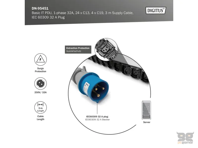 Digitus BASIC PDU, Vertical, 32A, 24 x C13, 4 x C19