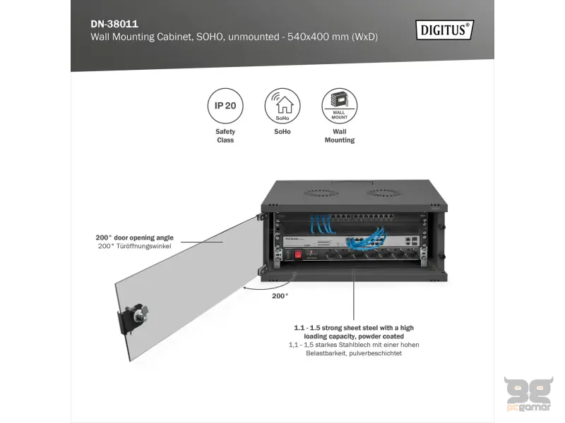 Digitus 4U network rack, 19", wall, 540x400