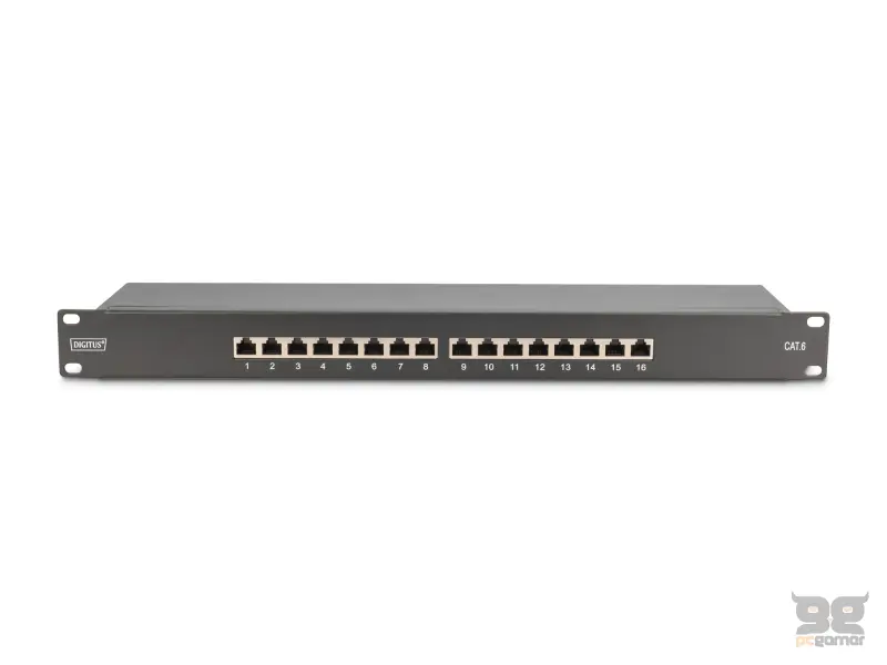 Digitus Patch panel puni, shielded 16-port, CAT 6, 1U, rack mount, crni