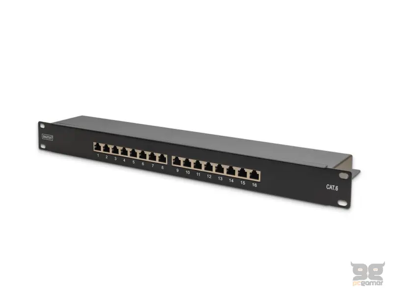 Digitus Patch panel puni, shielded 16-port, CAT 6, 1U, rack mount, crni