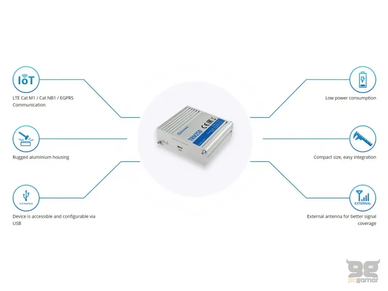 Teltonika Industrial Rugged 4G LTE Modem TRM250, Connectivity (4G/LTE (Cat M1), NB-IoT, 2G), 1x SIM slot,1 x SMA for LTE, 1x micro USB Interface for internet access