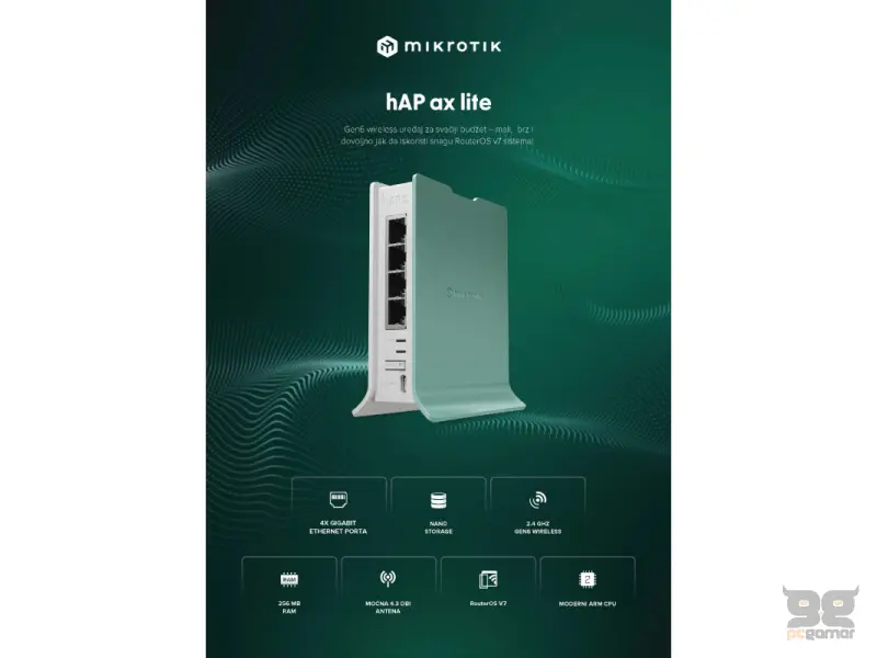 MIKROTIK (L41G-2axD) hAP ax lite, RouterOS L4, Gigabit Wi-Fi 6 ruter 