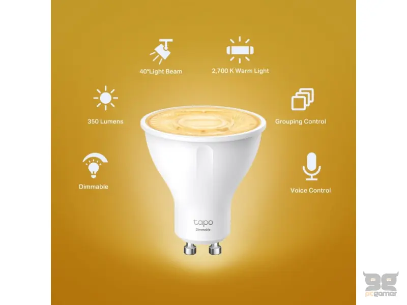 TP-LINK TAPO L610 GU10 Smart Wi-Fi Spotlight, Dimmable, 350 lm, 2700 K, Light Beam Angle: 40