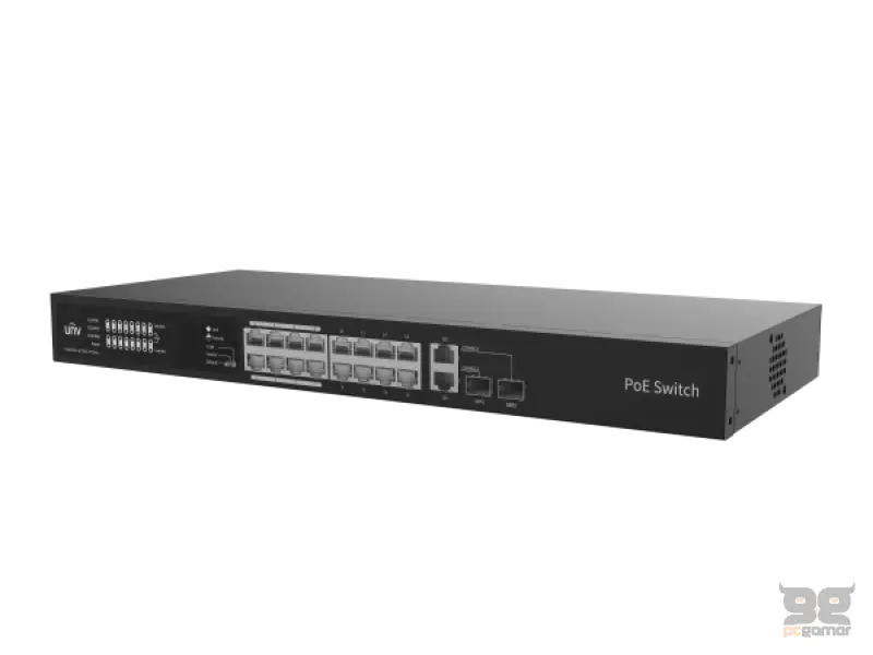 Uniview Switch 16-port PoE, 16x PoE +2x 1Gbps uplink, Max: 250W (30W 1 port)