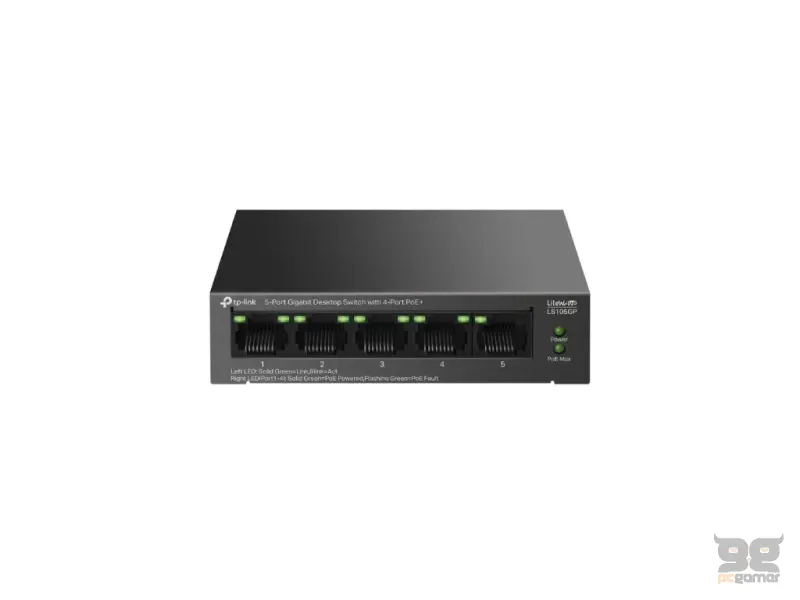 TP-LINK LS105GP 5-Port Gigabit Desktop Switch with 4-Port PoE+ , 65 W PoE Budget, Metal Casing