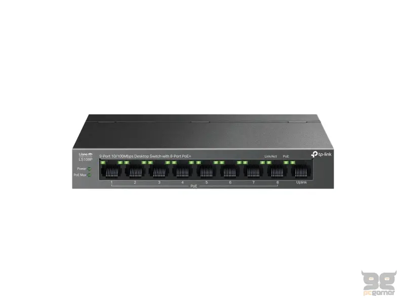 LS109P PoE svič 9-port 10/100Mb/s / 8 x PoE+ porta 802.3af/at do 63W (do 30W po portu)